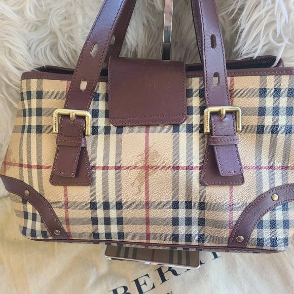 BURBERRY Haymarket Check Buckle Satchel Chocolate - Picture 4 of 16